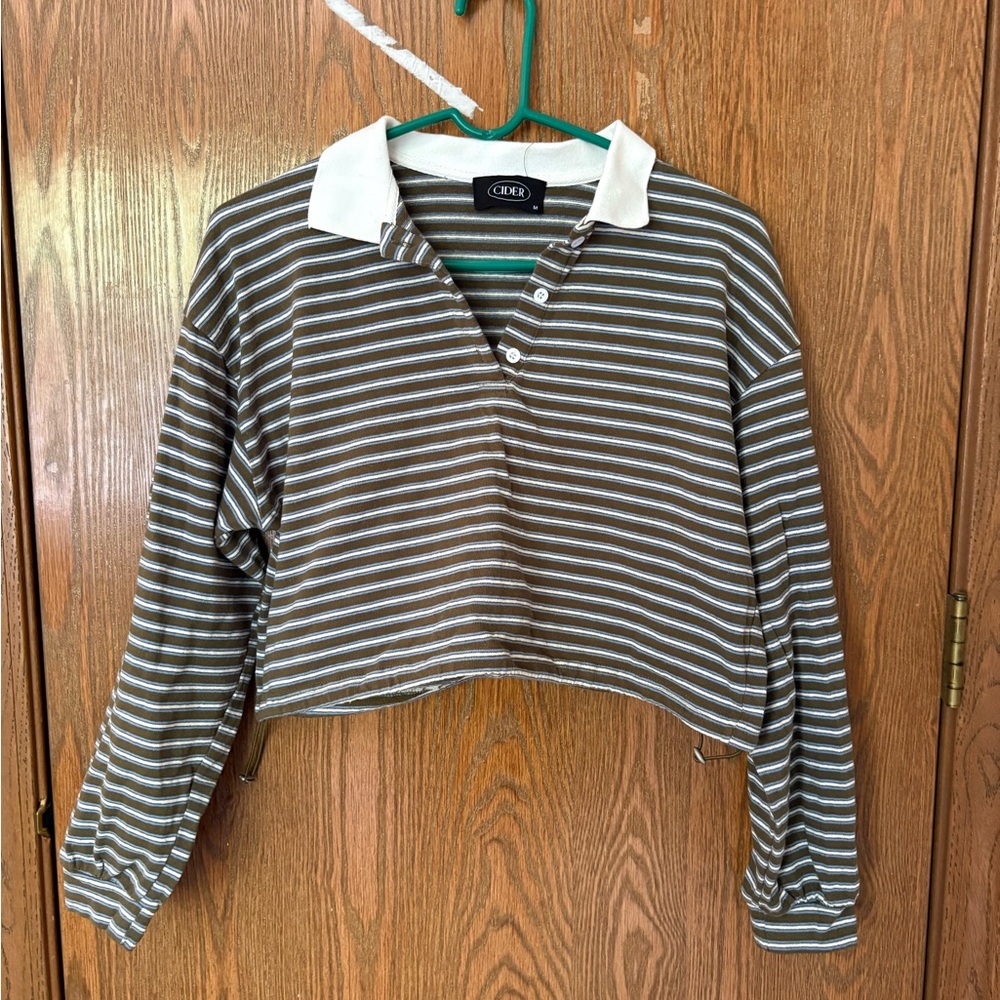 Cider Olive Striped Polo with White Collar